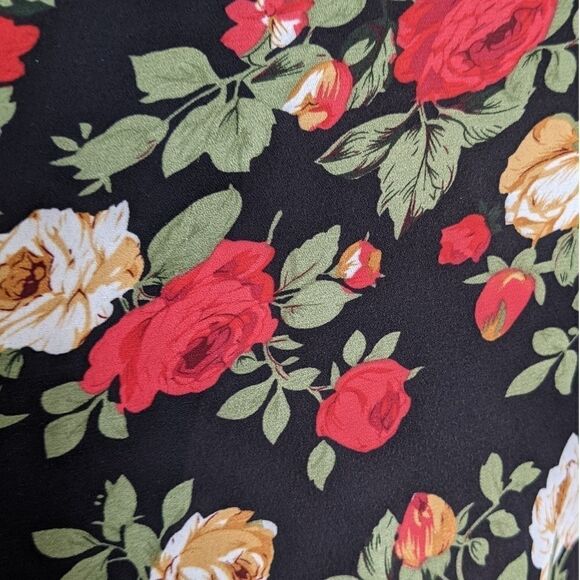 Como BLACK bright floral roses print zip bomber jacket blouse size S @X - Picture 4 of 8